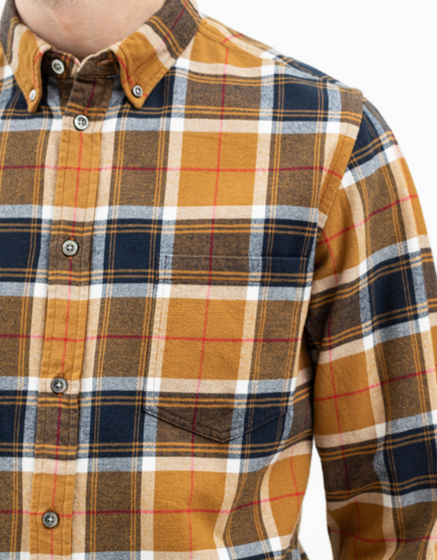 Anton Brushed Flannel Check Cumin Yellow Norse Projects
