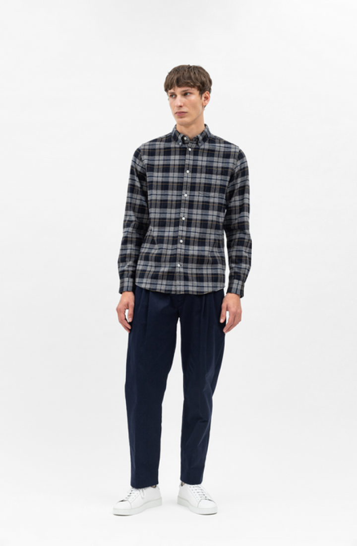Anton Brushed Flannel Check Medium Grey Norse Projects