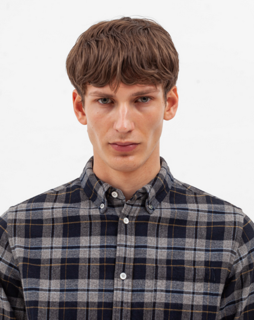 Anton Brushed Flannel Check Medium Grey Norse Projects