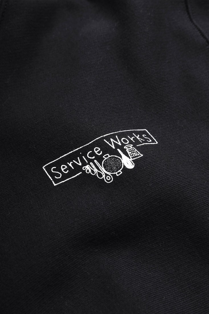 Scribbled Logo Hoodie / Black Service Works