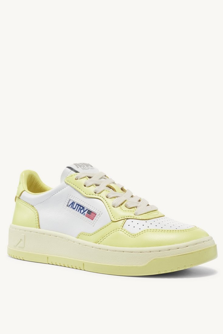 Basket Medalist Low Leather Bi-Color White / Lime Yellow Autry