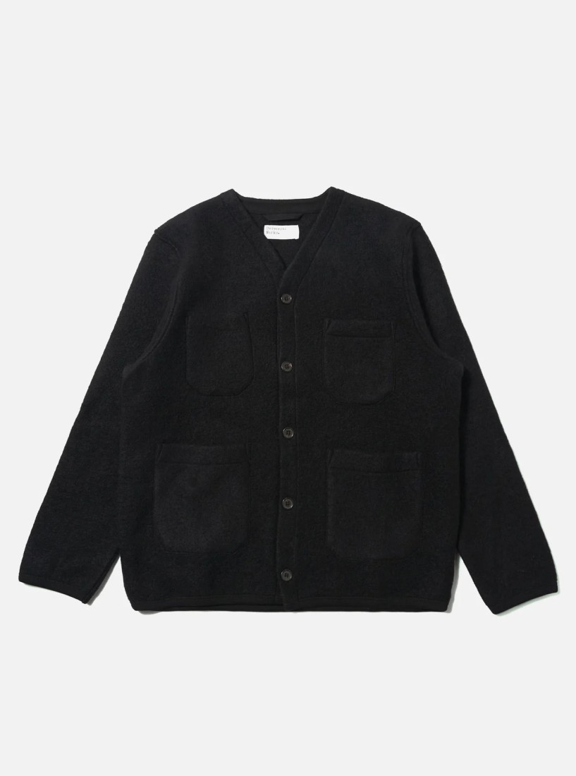 Black Wool Fleece Cardigan Universal Works