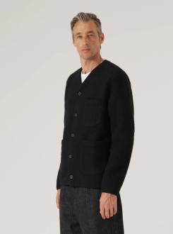 Black Wool Fleece Cardigan Universal Works