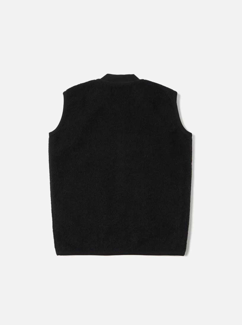 Black Wool Fleece Zip Waistcoat Universal Works