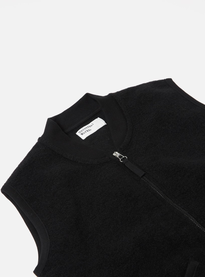 Black Wool Fleece Zip Waistcoat Universal Works