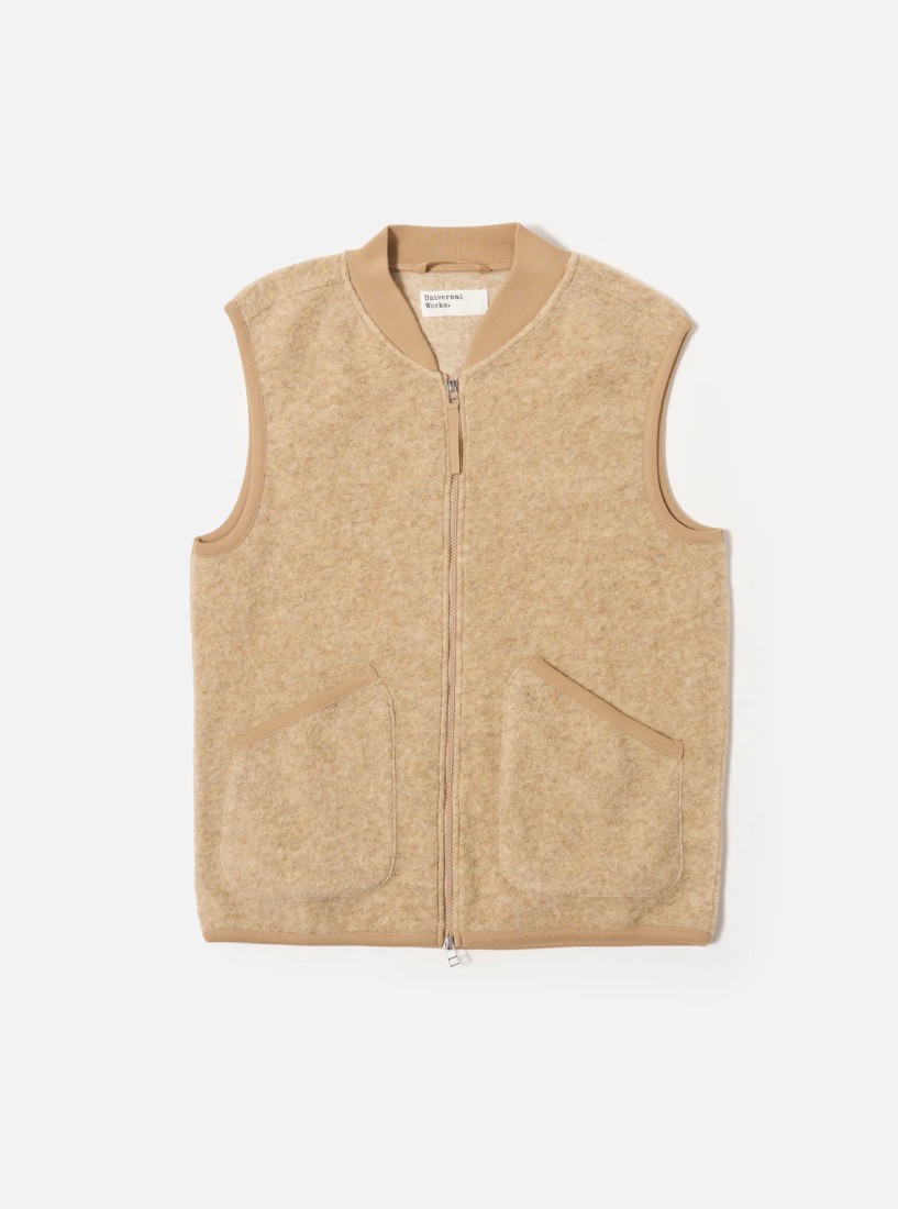 Fawn Wool Fleece Zip Waistcoat Universal Works