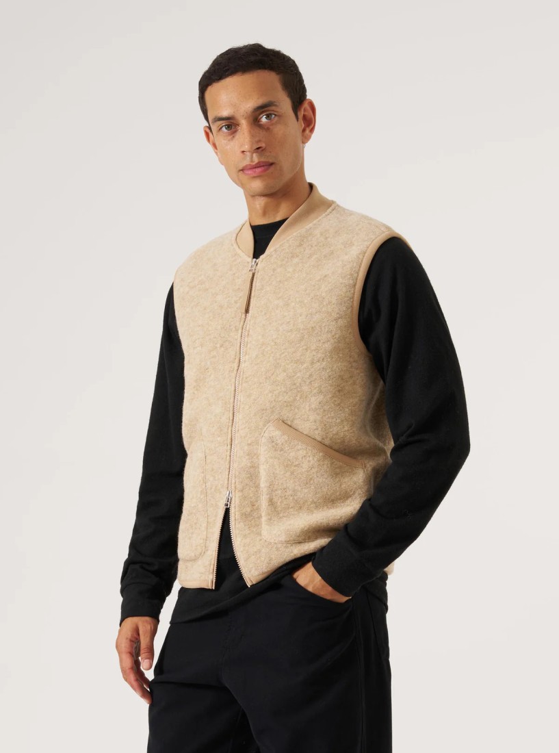 Fawn Wool Fleece Zip Waistcoat Universal Works