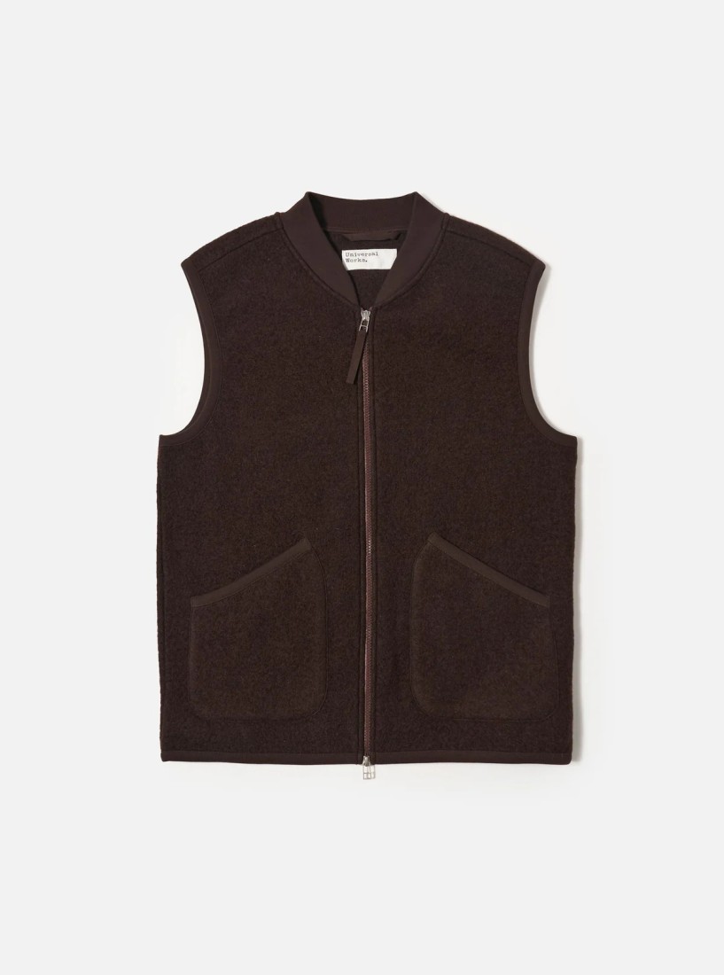 Brown Wool Fleece Zip Waistcoat Universal Works