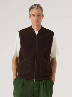 Brown Wool Fleece Zip Waistcoat Universal Works