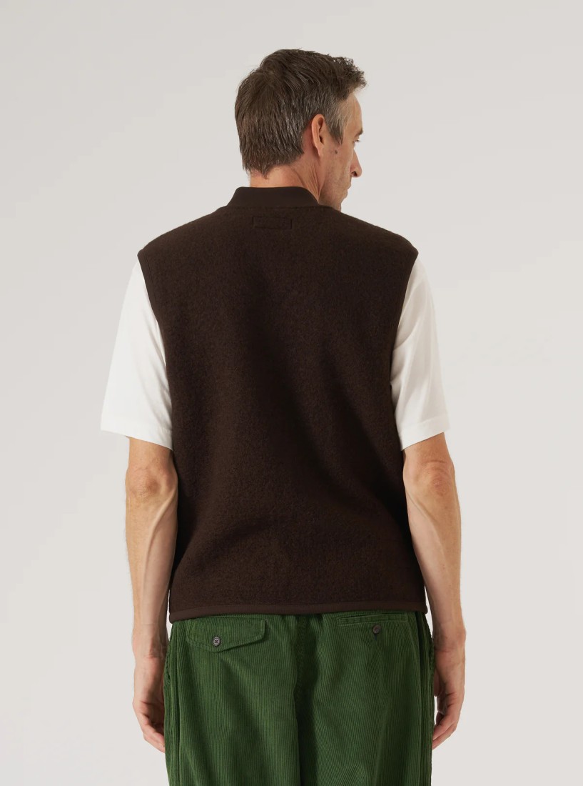 Brown Wool Fleece Zip Waistcoat Universal Works