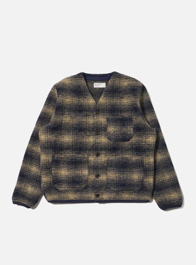 Navy Uist Fleece Cardigan Universal Works