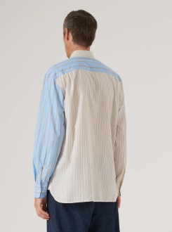 Ecru / Blue Mix Pop Stripe Mix Station Shirt Universal Works