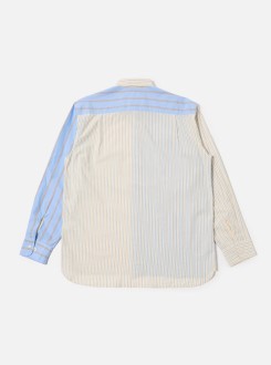 Ecru / Blue Mix Pop Stripe Mix Station Shirt Universal Works