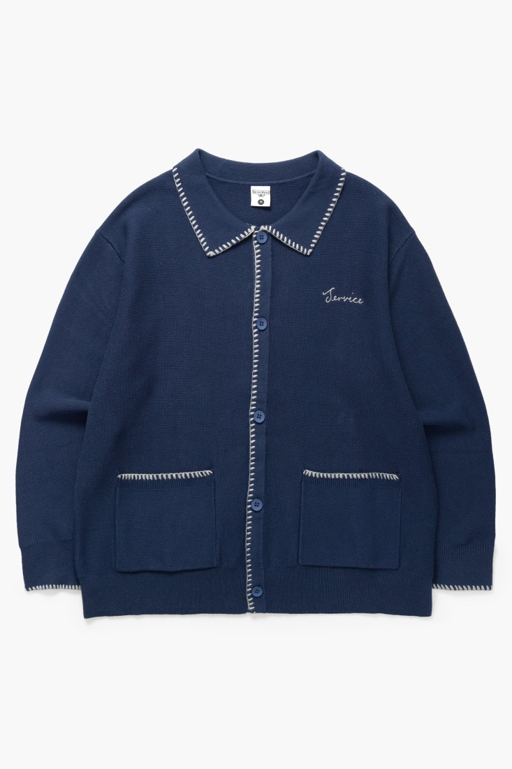 Blanket Stitch Cardigan Navy Service Works