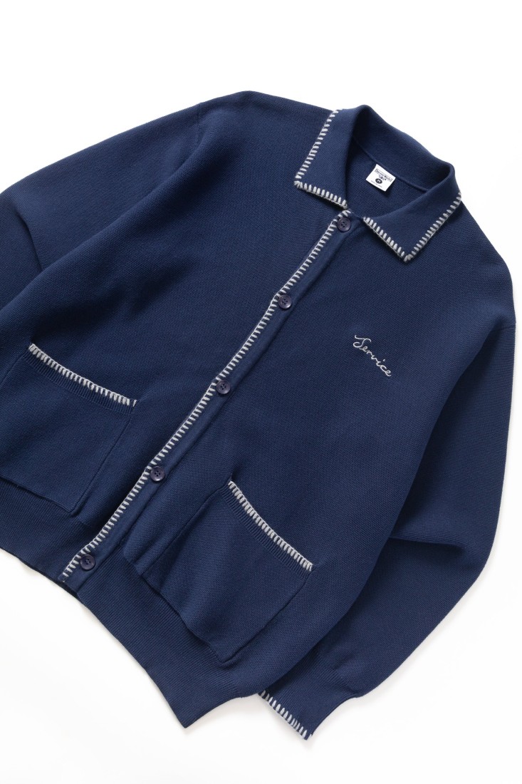 Blanket Stitch Cardigan Navy Service Works